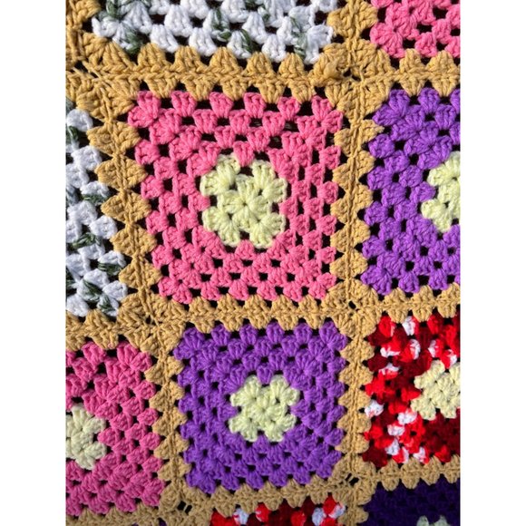 Vintage Colorful Granny Square Crochet Afghan 75x56" - Picture 8 of 16